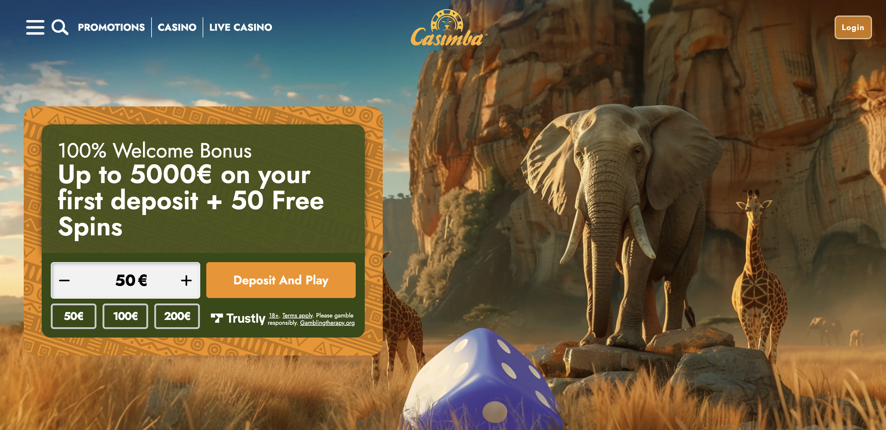 Casimba Casino Website Interface